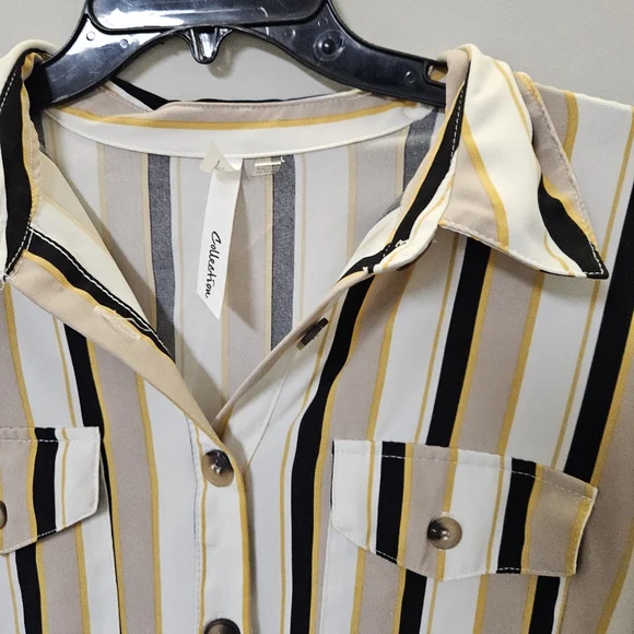 NY Collection Striped Button-Down Shirt Dress Size L - Picture 10 of 13